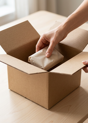 Caja de cartón en uso para empaque