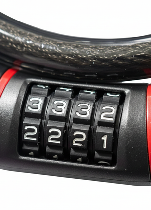 Macro del dial de combinación 4 dígitos de candado de cable negro con acento rojo, mecanismo resistente

