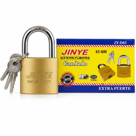 Candado Jinye Extra Fuerte JY-D63 63mm latón con llaves – seguridad máxima para contenedores y accesos industriales – Envíos express

