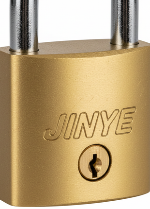 Detalle candado Jinye JY-D63 latón 63mm – cuerpo macizo extra grande con arco de acero endurecido de máximo calibre – Envíos express

