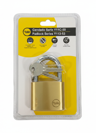 Candado de latón dorado en blíster con llaves – seguridad confiable para puertas, rejas y casilleros – Envíos express

