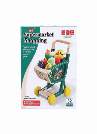 Supermarket Shopping carrito juguete verde 32 piezas frutas verduras plástico 3 años