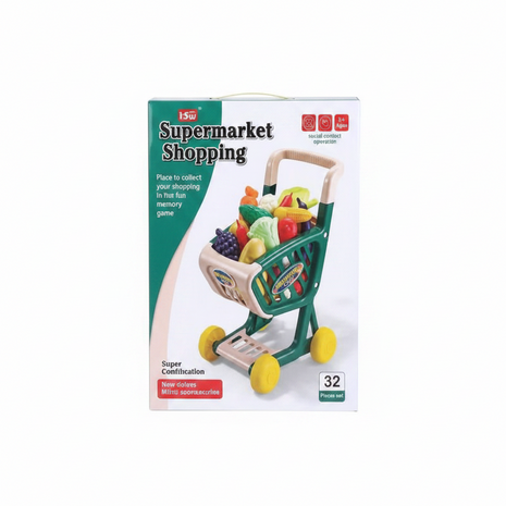 Supermarket Shopping carrito juguete verde 32 piezas frutas verduras plástico 3 años