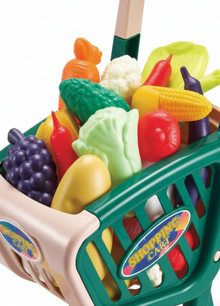 Supermarket Shopping frutas verduras plástico colores vibrantes detalle carrito juguete