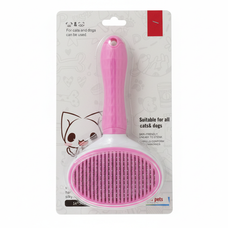 Cepillo mascotas rosa empaque fondo blanco