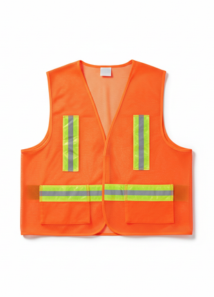 Chaleco Seguridad Naranja Bandas Amarillo-Verde sin etiquetas - fondo blanco