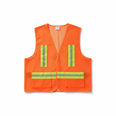 Chaleco Seguridad Naranja Bandas Amarillo-Verde sin etiquetas - fondo blanco