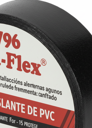 Detalle cinta aislante PVC Asa-Flex 796 – film negro de alta resistencia dieléctrica para electricistas – Envíos express

