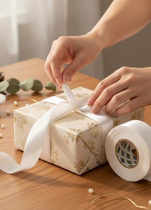 Cinta decorativa blanca satinada – lazo y envoltura de regalos – presentación elegante – ideal para bodas y celebraciones

