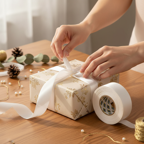 Cinta decorativa blanca satinada – lazo y envoltura de regalos – presentación elegante – ideal para bodas y celebraciones

