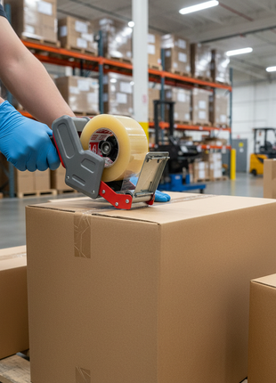 Cinta de embalaje 400 yds en uso industrial – sellado eficiente de grandes volúmenes en almacén y distribución – Envíos express


