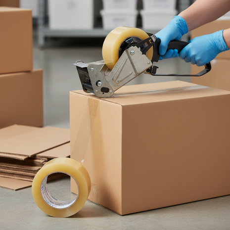 Cinta de embalaje gruesa 200 yds en uso – sellado profesional de cajas grandes para almacén y despacho – Envíos express

