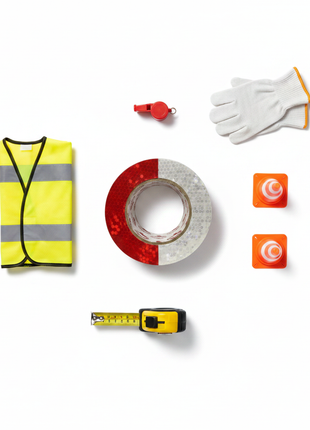 Cinta reflectiva de seguridad angosta con accesorios viales – señalización preventiva roja y blanca – Envíos express

