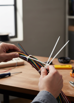 Cintillos nylon blancos 20cm – sujeción de cables eléctricos – fácil instalación con mecanismo de trinquete – uso profesional

