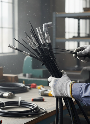 Cintillos nylon negro 30cm en uso – sujeción de cables y tuberías en taller e instalaciones industriales

