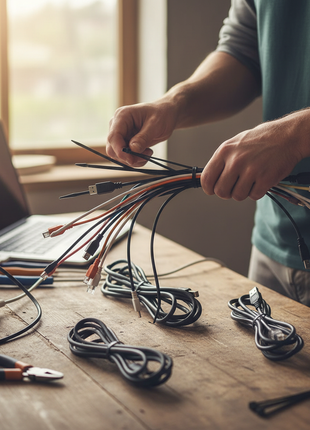 Cintillos nylon negro en uso – organización de cables en taller y rack de servidores – fijación segura y profesional

