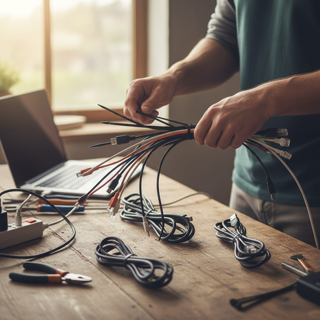 Cintillos nylon negro en uso – organización de cables en taller y rack de servidores – fijación segura y profesional

