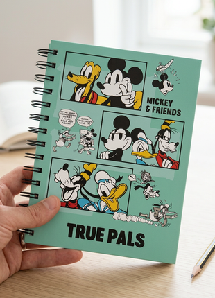 Cuaderno Mickey y sus amigos sobre un escritorio