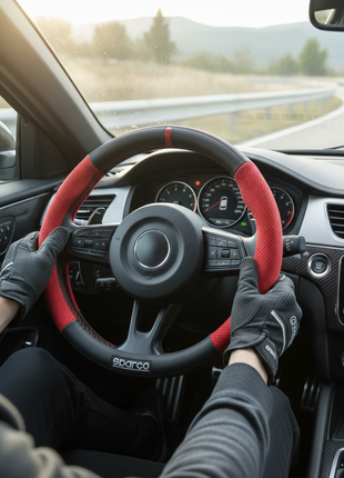 Cubre Volante SPARCO Corsa negro/rojo en uso - lifestyle