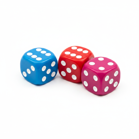 Set 3 dados D6 plástico azul rojo y morado con puntos blancos – componente esencial para juegos de mesa

