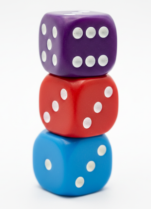 Macro dados D6 plástico resistente azul rojo morado puntos blancos en relieve – calidad premium juegos de mesa

