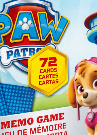 Detalle de la caja del juego de memoria Paw Patrol