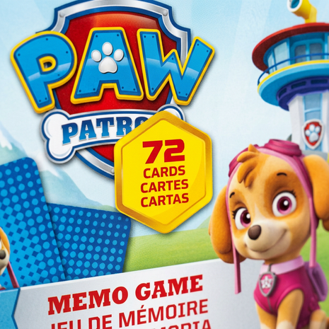 Detalle de la caja del juego de memoria Paw Patrol