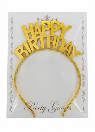 Diadema Happy Birthday dorada empaque