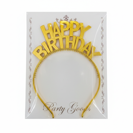 Diadema Happy Birthday dorada empaque