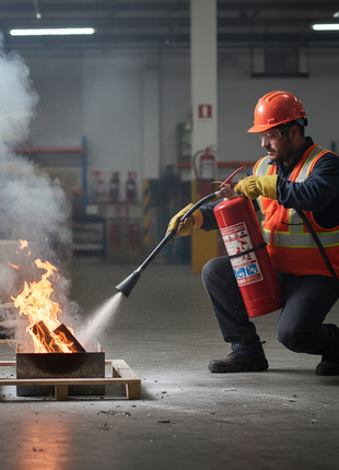 Extintor PQS ABC 4kg FIRE MAN en uso - lifestyle