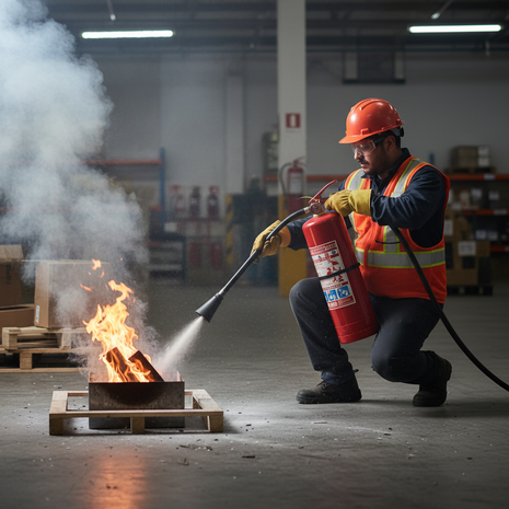Extintor PQS ABC 4kg FIRE MAN en uso - lifestyle
