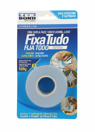 Tek Bond Fixa Tudo – cinta doble faz extra fuerte – fijación permanente interior y exterior – 550g

