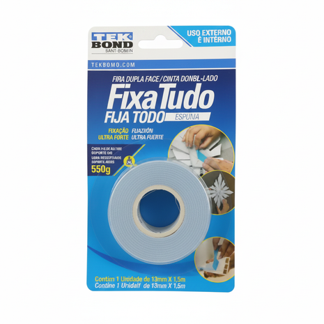 Tek Bond Fixa Tudo – cinta doble faz extra fuerte – fijación permanente interior y exterior – 550g

