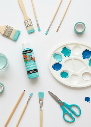 Frasco pintura acrílica turquesa 118ml DecoArt, fórmula base agua lavable para tela, madera y lienzo