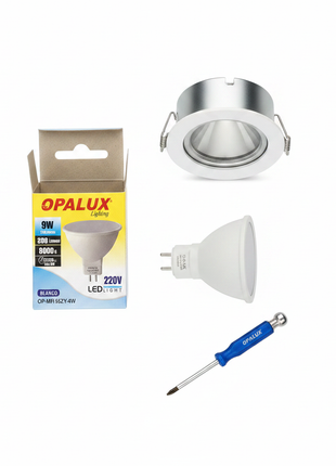 Opalux foco LED MR16 9W – kit iluminación empotrada – base GU5.3 – foco de bajo consumo para spots de techo

