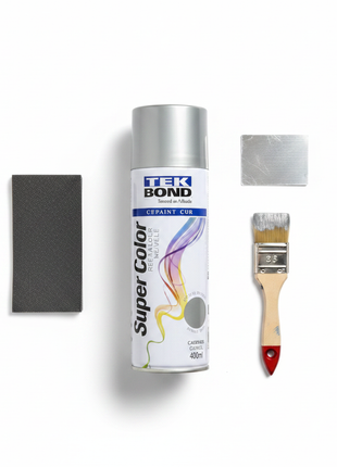 Tekbond spray plata metálico 400ml – kit DIY completo – aerosol alta cobertura – pintura para metal, madera y plástico

