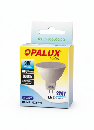 Opalux foco LED MR16 9W 220V – luz blanca 800lm – bajo consumo – ideal para spots y luminarias empotradas

