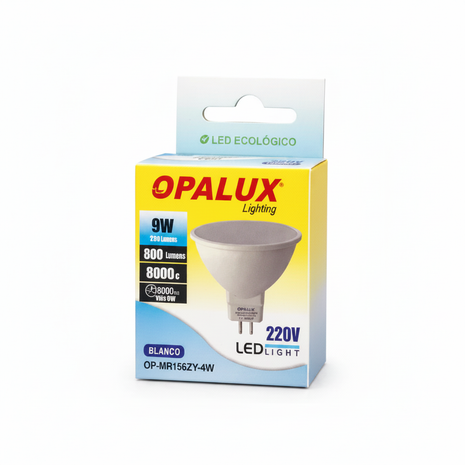 Opalux foco LED MR16 9W 220V – luz blanca 800lm – bajo consumo – ideal para spots y luminarias empotradas

