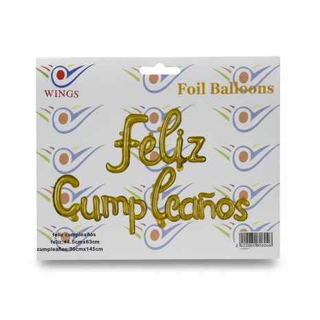Foil Balloons Feliz Cumpleaños Wings fondo blanco