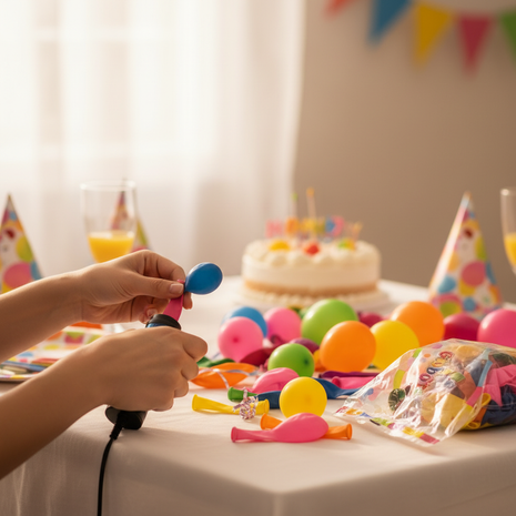 Manos decorando fiesta con globos látex multicolor Globotex Nº2 – decoración cumpleaños eventos

