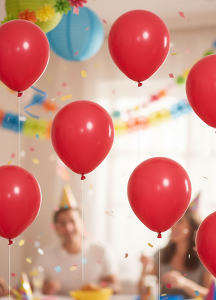 Globos rojos inflados en fiesta