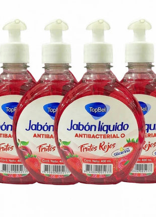 Tópico jabón líquido antibacterial frutas rojas 400ml pack x4 – protección antibacterial – higiene familiar