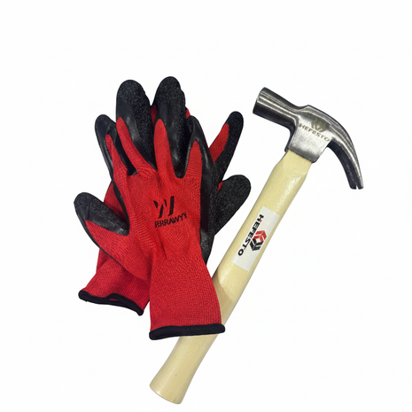 Guantes Ferramyt y Martillo Hefesto fondo blanco