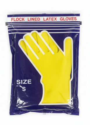 Guantes látex amarillos fondo blanco