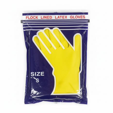 Guantes látex amarillos fondo blanco