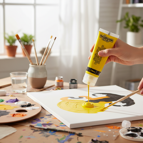 Halloween Craft pintura acrílica amarilla en situación de uso