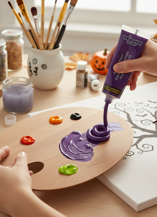 Halloween Craft pintura acrílica morada en situación de uso