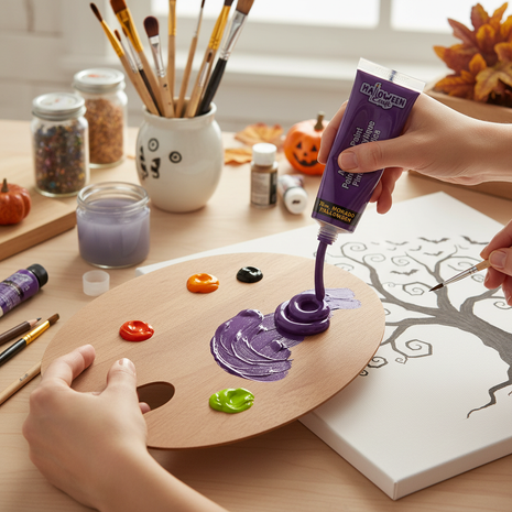 Halloween Craft pintura acrílica morada en situación de uso