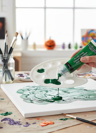 Halloween Craft pintura acrílica verde oscuro en situación de uso