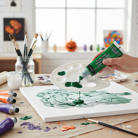 Halloween Craft pintura acrílica verde oscuro en situación de uso